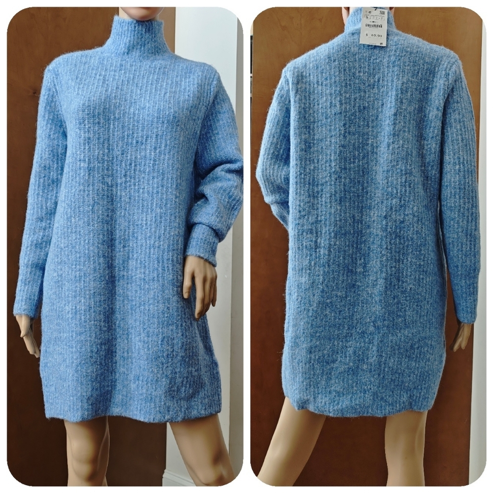 NWT ZARA LIGHT BLUE KNIT MOCK NECK DRESS - Picture 1 of 13